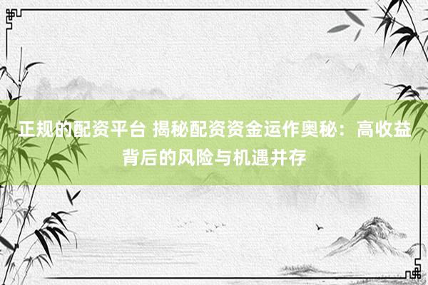 正规的配资平台 揭秘配资资金运作奥秘：高收益背后的风险与机遇并存