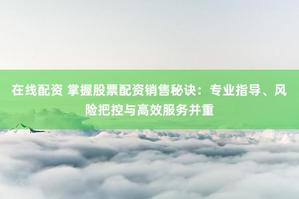 在线配资 掌握股票配资销售秘诀：专业指导、风险把控与高效服务并重