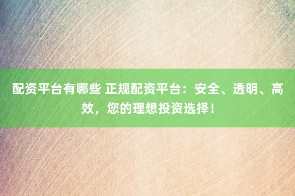 配资平台有哪些 正规配资平台：安全、透明、高效，您的理想投资选择！
