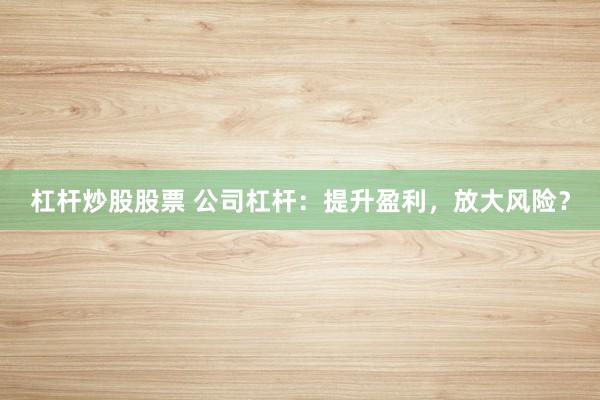 杠杆炒股股票 公司杠杆：提升盈利，放大风险？